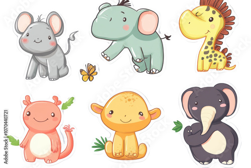 Cute Animal Designs Kawaii Stickers Isolated On Transparent Background on transparent background photo