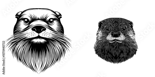 Black and white illustration of an Otter River Acrobat silhouette, Playful Otter silhouette, and River Otter silhouette