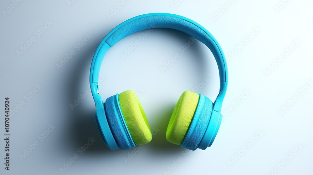 Blue and Green Headphones on White Background Blue and Green Headphones on White Background