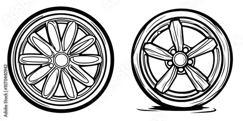 A modern icon graphics element with a silhouette of a car rim on a transparent background