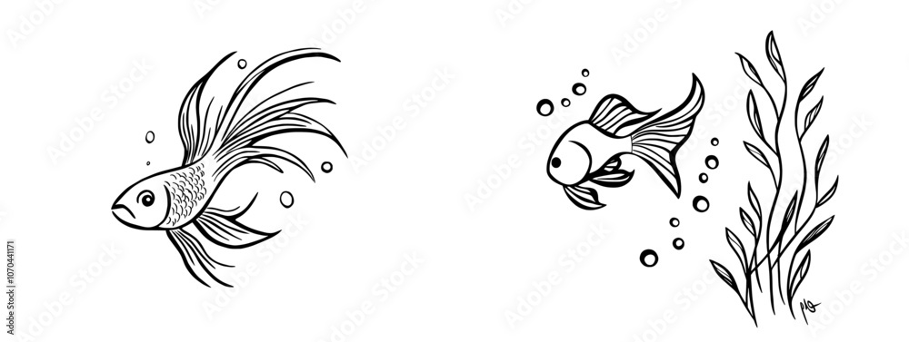 Obraz premium Outline of a fish tattoo graphic design icon Hand-drawn modern illustration.