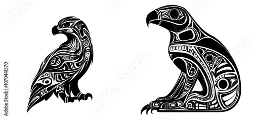 Illustration of a griffin silhouette with Polynesian ethnic patterns photo