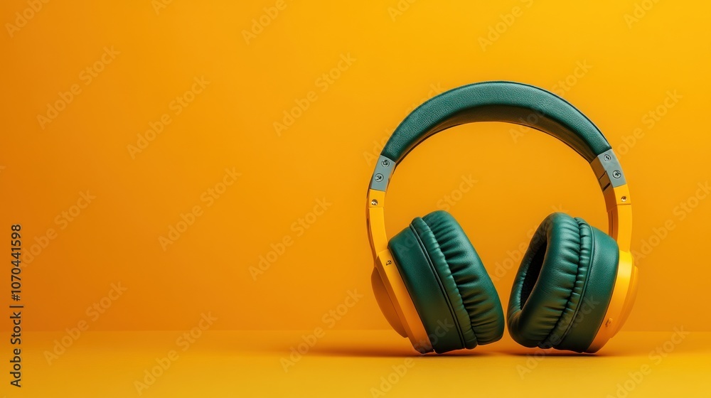Green Headphones on a Yellow Background Green Headphones on a Yellow Background