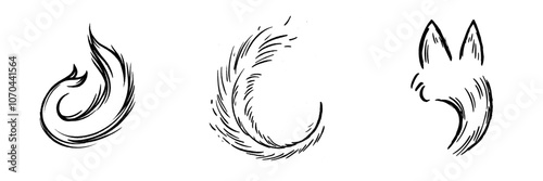 Anus and genital drawn black and white kitten including fluffy feline testicles and tail. Hand drawn kitten ass.
