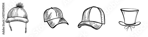 Hand drawn outline illustration of a rounded or cowboy hat