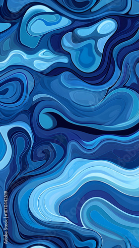 Abstract blue and white liquid marble pattern with swirling waves and organic shapes.