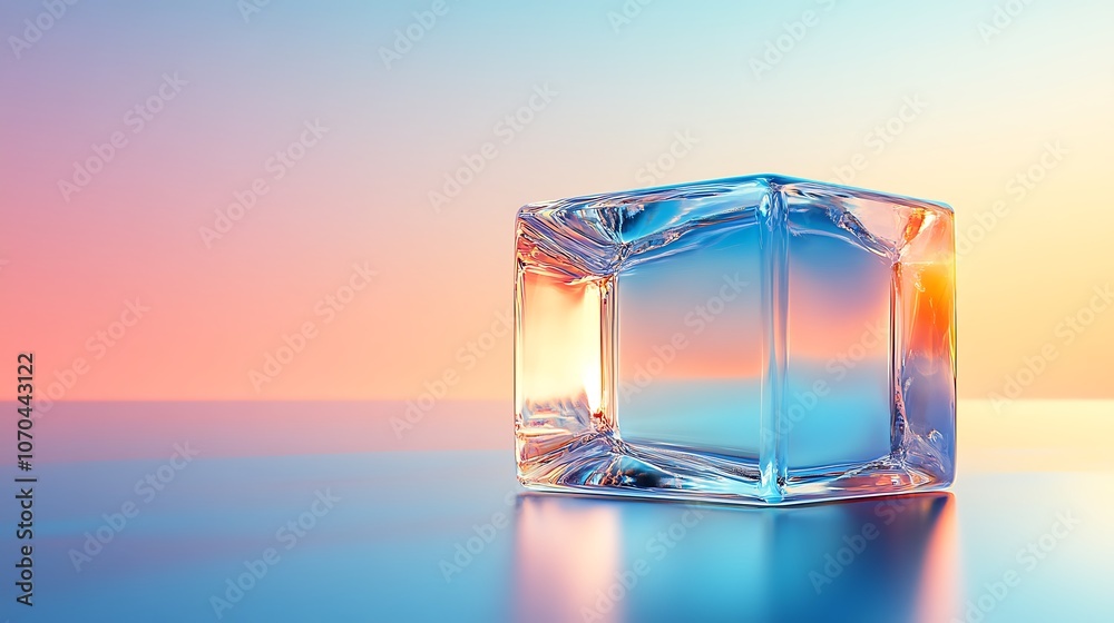 Explore the beauty of a crystal ice cube at sunset Explore the beauty of a crystal ice cube at sunset