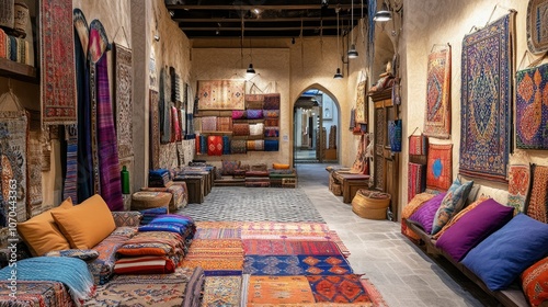 Dubai souk scene with handcrafted textiles Copy space