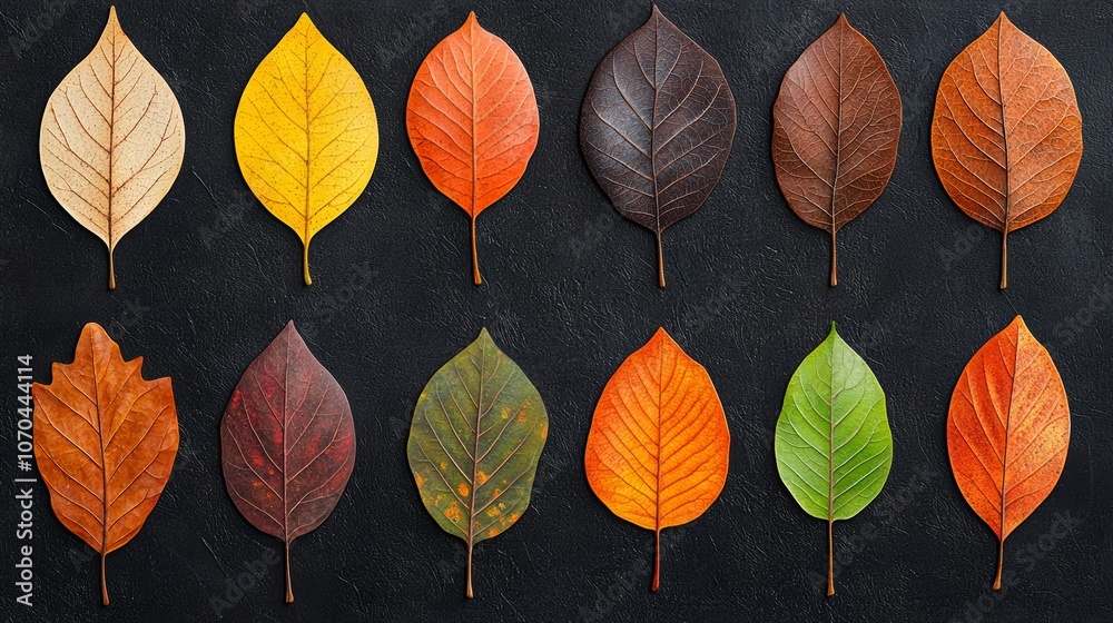 Autumn Leaves Collection on Dark Background