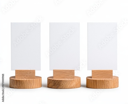 This is a mockup of a menu card in a table holder, made up of a wood board for displaying a banner or flyer, and additionally, a desktop stand for displaying 3d posters of different sizes, a modern photo