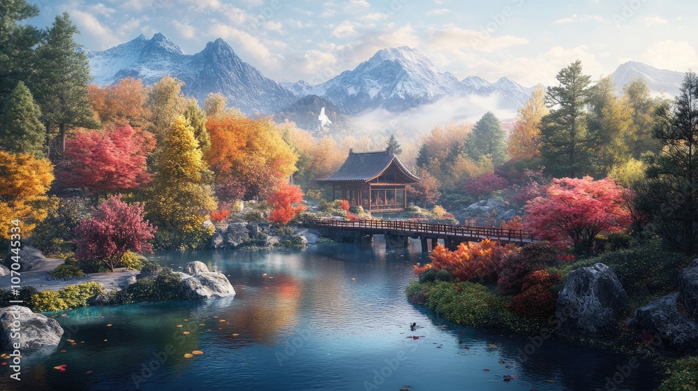 Fototapeta premium A stunning view of each season's colors, designed to captivate tourists with nature's year-round beauty