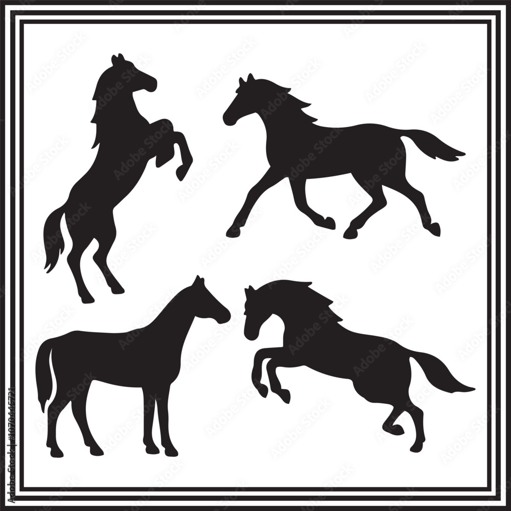 Silhouette set of 4 horse isolated on white background. Silhouette set of 4 horse isolated on white background.