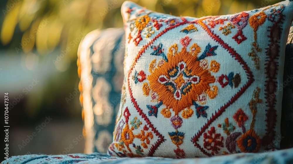 cushion with cultural motifs. Copy space cushion with cultural motifs. Copy space
