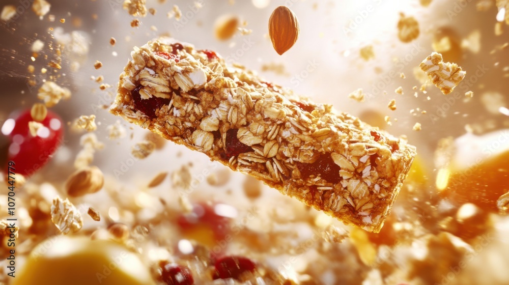 granola bars ligflying bars around an explosion of oatmeal. granola bars ligflying bars around an explosion of oatmeal.