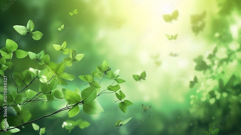 Serene Green Leaves with Butterflies in Soft Light Serene Green Leaves with Butterflies in Soft Light