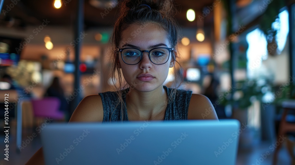 Young Woman with Glasses and Serious Expression Young Woman with Glasses and Serious Expression