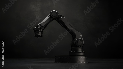 A black robotic arm with a dark gray background.