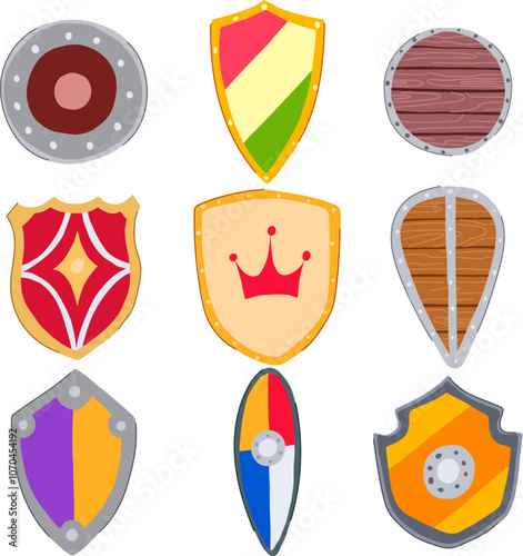 shield knight set cartoon. medieval warrior, hero battle, quest honor shield knight sign. isolated symbol vector illustration