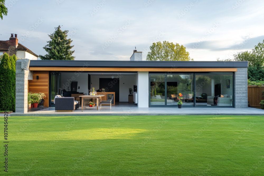 Stylish Modern House with Outdoor Terrace and Beautiful Lawn Garden
