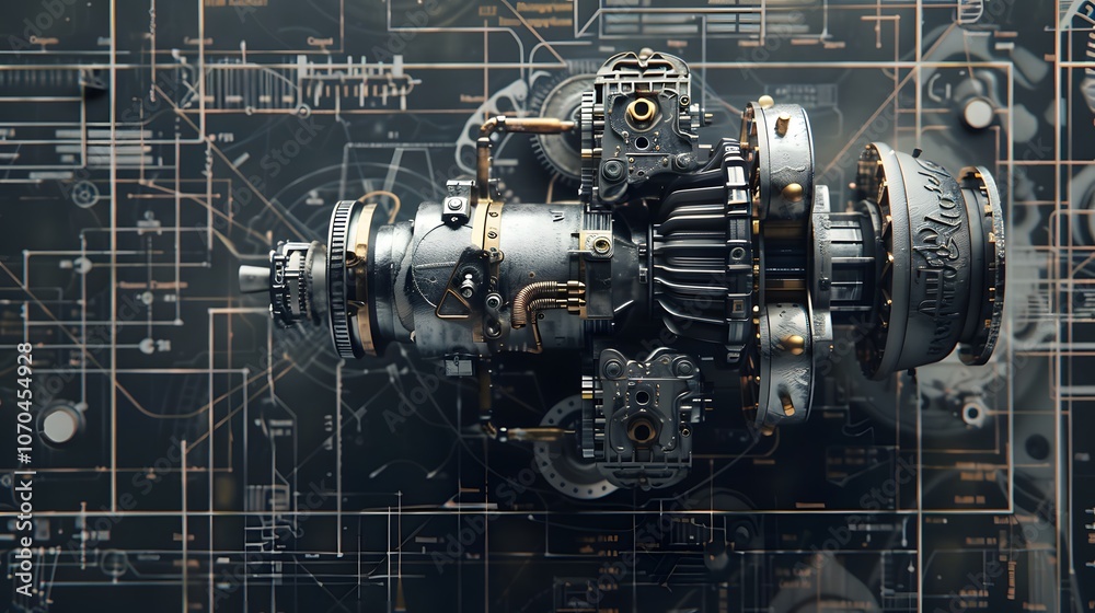 A futuristic looking machine with many parts and wires. The machine is made of metal and has a lot of detail A futuristic looking machine with many parts and wires. The machine is made of metal and has a lot of detail