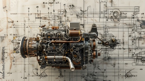 A futuristic looking machine with many parts and wires. The machine is made of metal and has a lot of detail