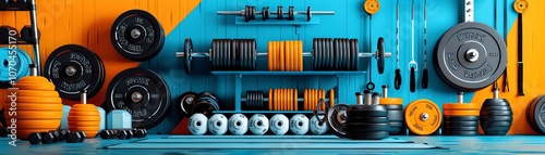 Iron weight stack, retro fitness gym, flat design illustration