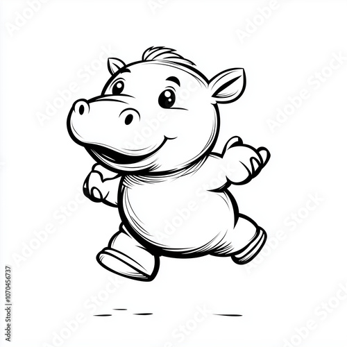 simple line drawn hippopotamus animal on white background