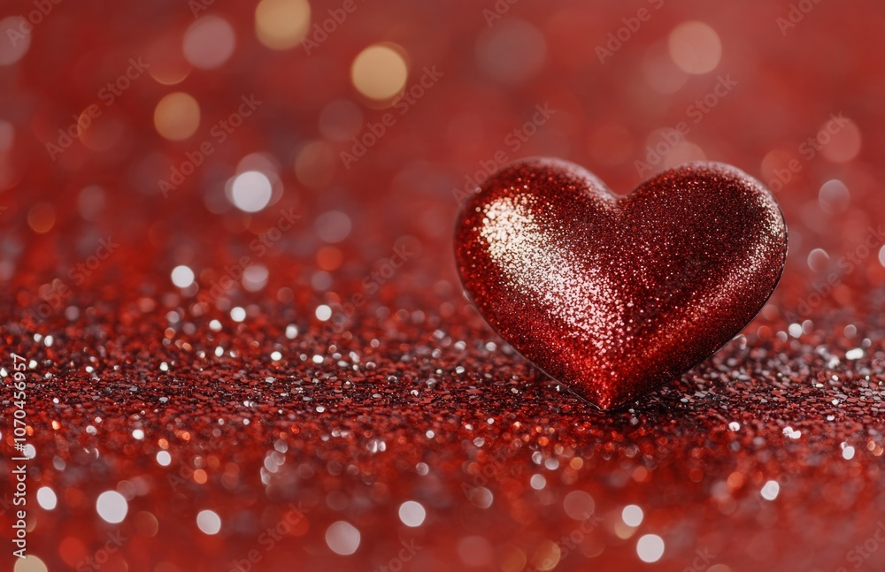 Red Heart on Sparkling Red Glitter for Valentines Day Celebration Red Heart on Sparkling Red Glitter for Valentines Day Celebration
