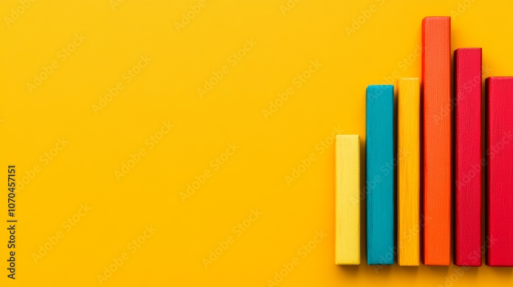 A colorful bar graph on a yellow background with copy space. A colorful bar graph on a yellow background with copy space.