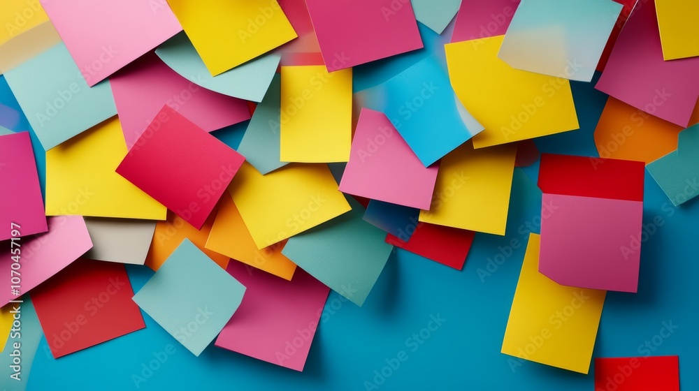 A colorful collection of sticky notes on a bright blue background. A colorful collection of sticky notes on a bright blue background.