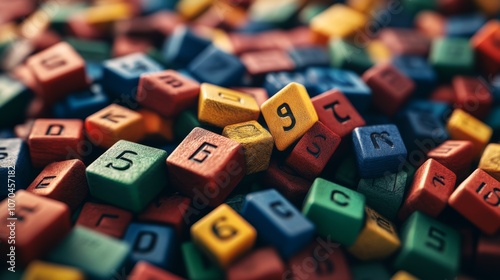 A colorful collection of wooden blocks with numbers printed on them.