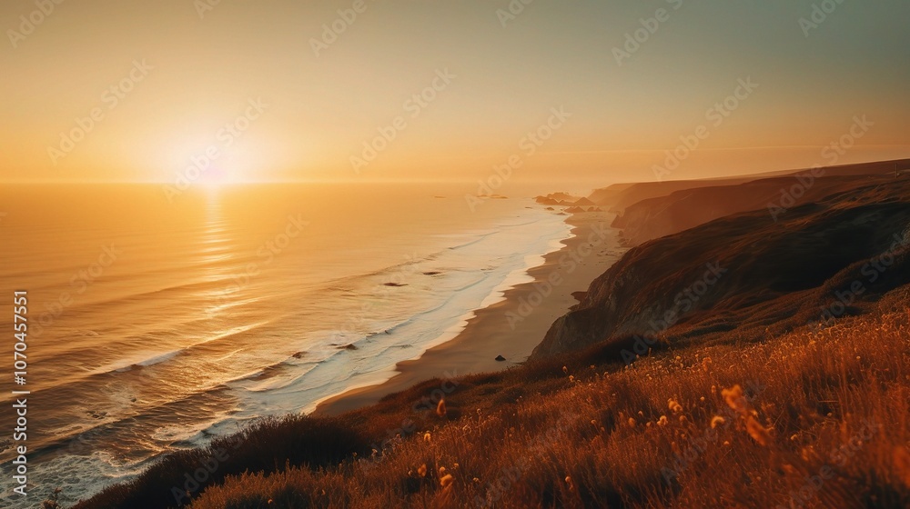 Golden Sunset Over Serene Coastal Landscape Golden Sunset Over Serene Coastal Landscape