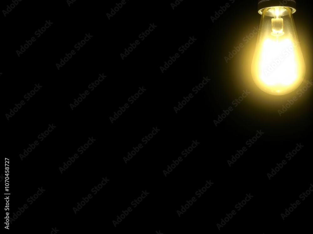 A glowing light bulb stands out against a stark black background, concept, filament A glowing light bulb stands out against a stark black background, concept, filament