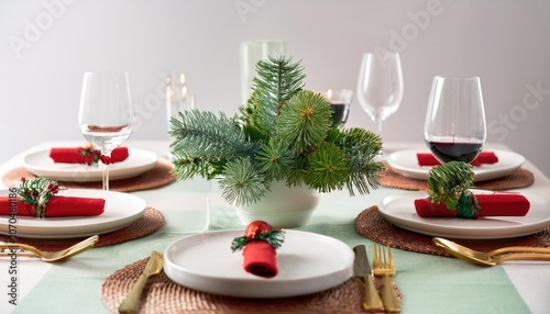 New Year's or Christmas family dinner table arrangemen photo