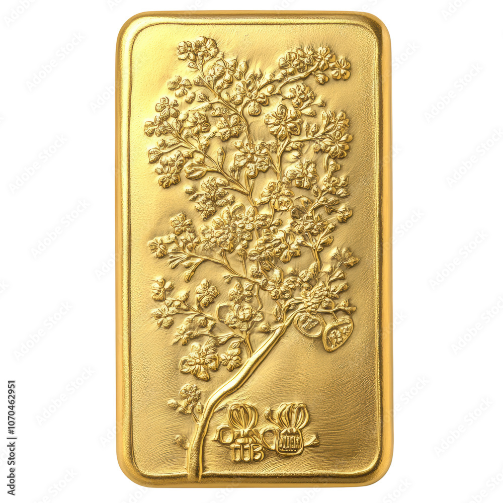 Elegant Golden Bar with Floral Relief Design on white background Elegant Golden Bar with Floral Relief Design on white background