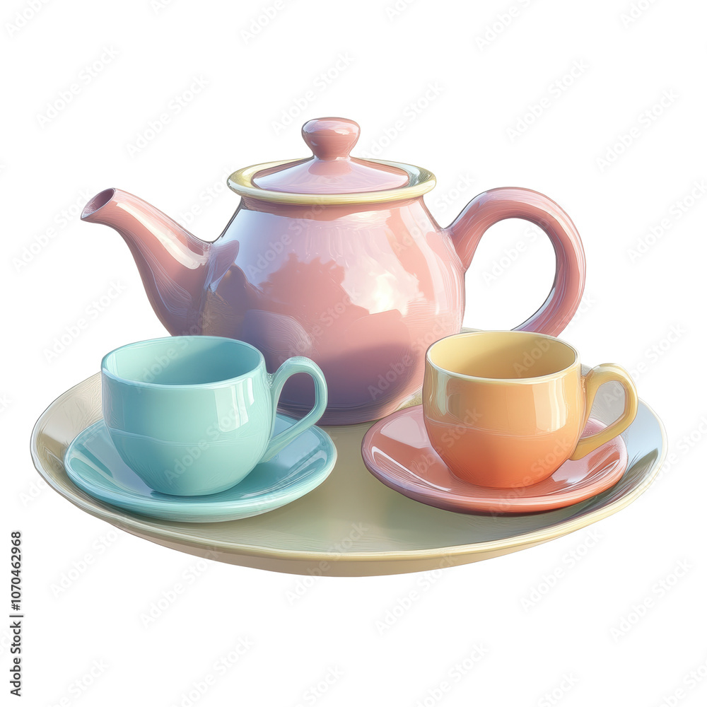 Elegant Pastel Teapot and Cups Set with Transparent Background Elegant Pastel Teapot and Cups Set with Transparent Background