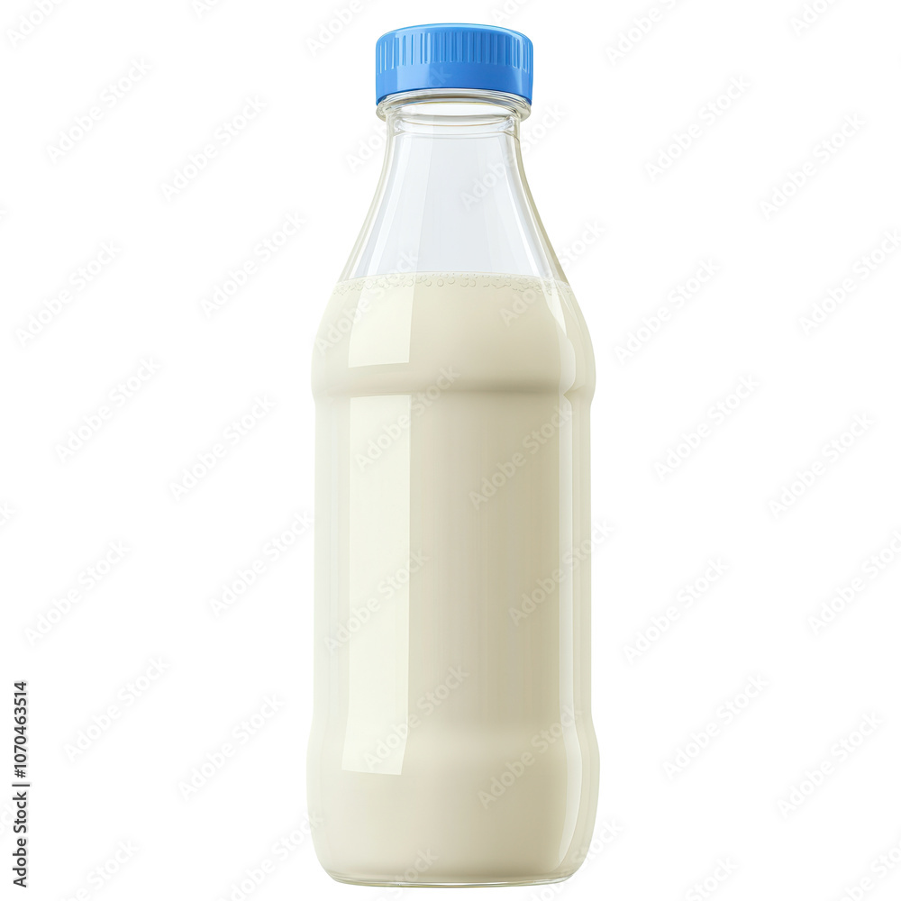 Fresh Milk in a Transparent Bottle with Blue Cap Fresh Milk in a Transparent Bottle with Blue Cap