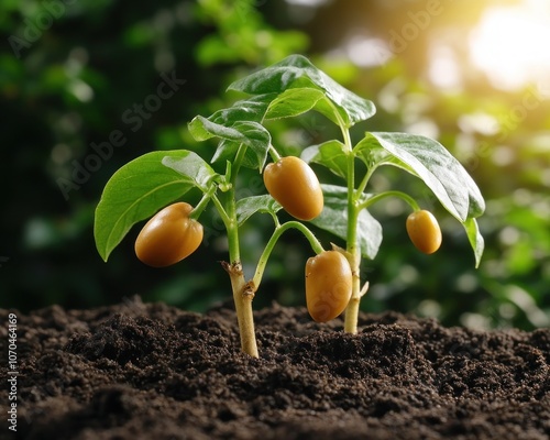 Obraz na płótnie Tiny Plant Sprouting from Soil, Garden's Hopeful Beginning New Life, Growth, Seedling, Nature, Spring, Fresh Start, Organic, Gardening, Sustainable, Eco-Friendly, Green Thumb, Vegetable Garden w salonie