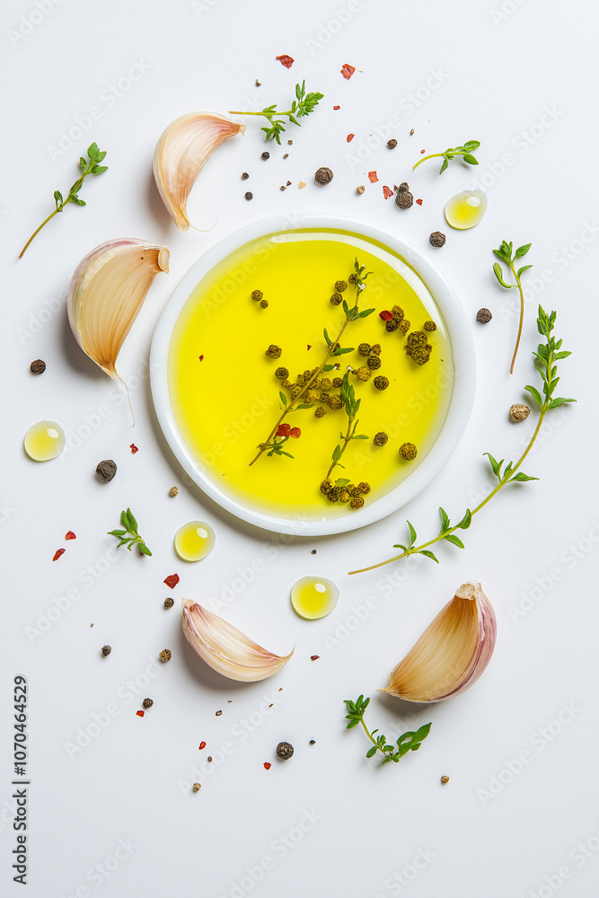 Garlic Flavored Oil on White Background	