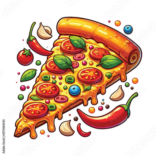  Pizza Slice vector illustration isolated on white background, bright colorful , cartoon style