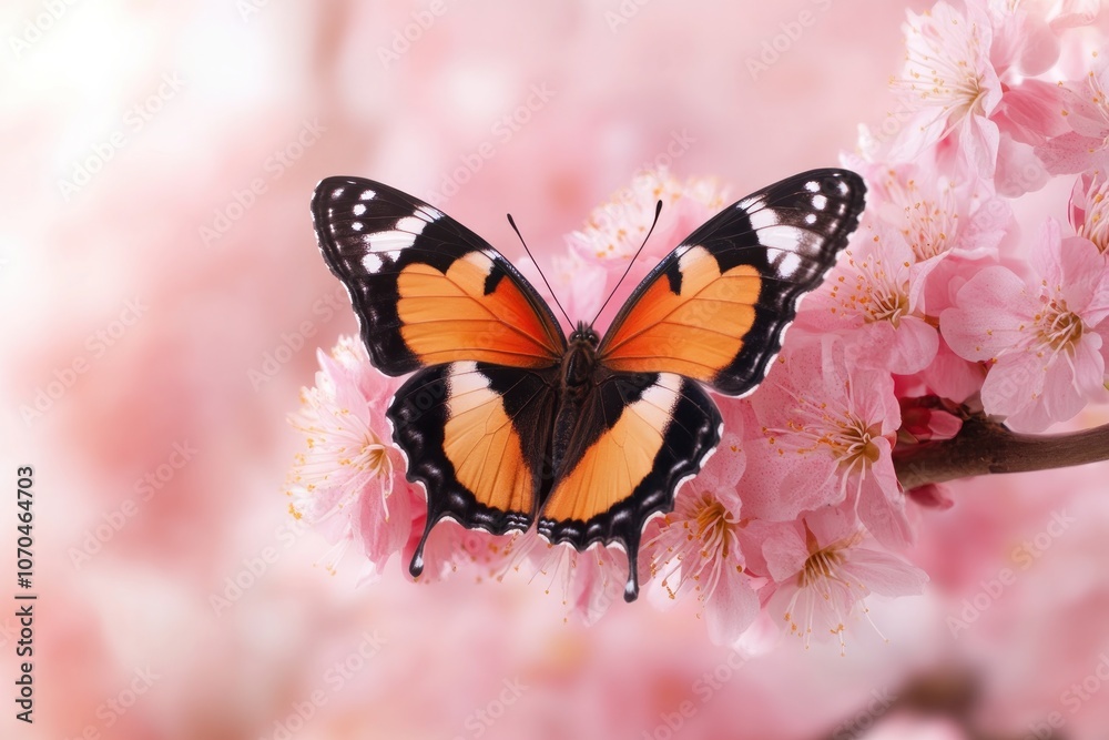 Vibrant Spring Bloom with a Butterfly A Symbol of Peace and Biodiversity in Garden Harmony, Nature Photography