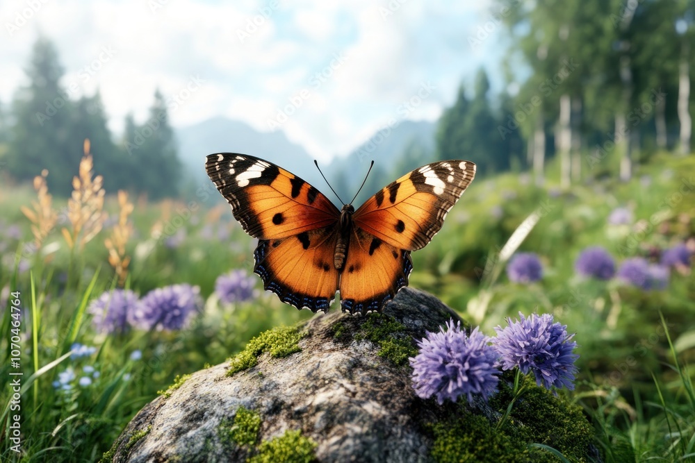Vibrant Spring Garden with Butterflies and Delicate Blooms A Tranquil Scene of Nature's Biodiversity