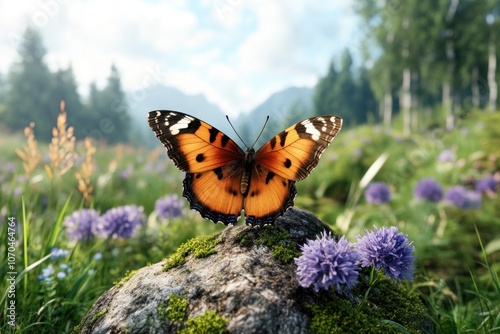 Obraz na płótnie Vibrant Spring Garden with Butterflies and Delicate Blooms A Tranquil Scene of Nature's Biodiversity w salonie