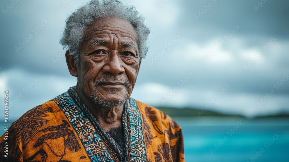 Portrait of a Tuvaluan elder by the ocean. Portrait of a Tuvaluan elder by the ocean.