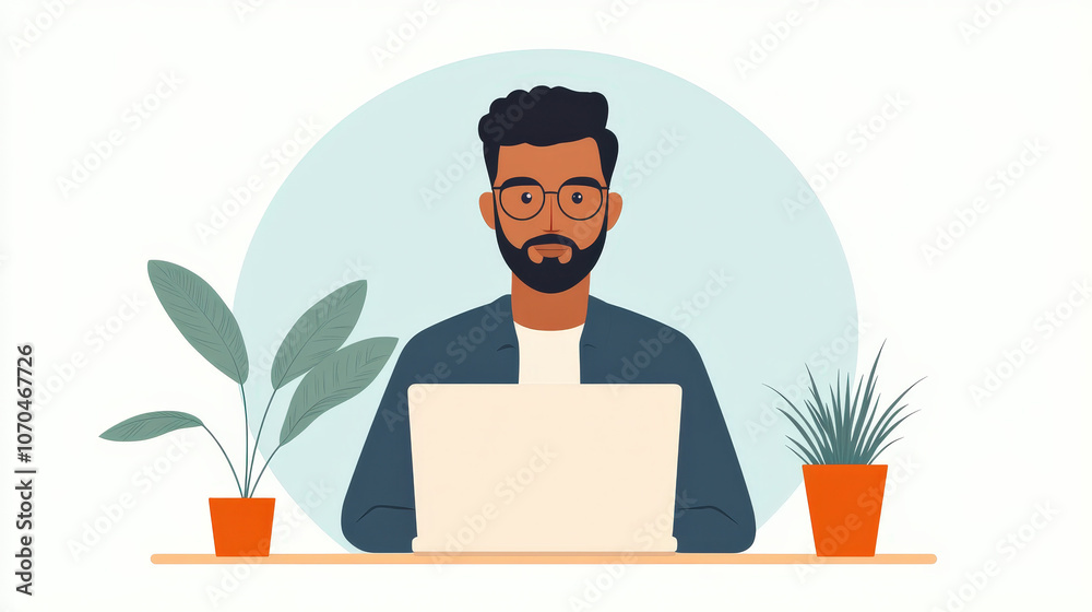  Young male tech support specialist working on laptop