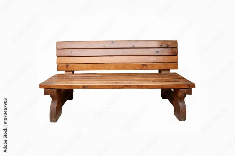 Brown wooden bench with a decorative ornate metal legs and armrests, isolated on a white background Brown wooden bench with a decorative ornate metal legs and armrests, isolated on a white background