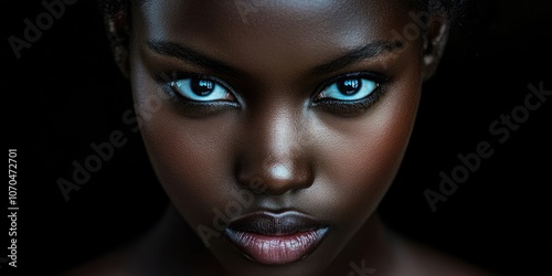 A self assured young African woman is depicted in a frontal view, showcasing her confidence and strength in her presence and demeanor.