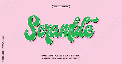 Scramble: Fun, energetic text effect that adds a lively touch to your designs. Ideal for youthful and playful branding. Fully editable vector.