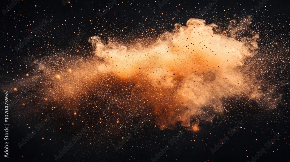 Abstract orange dust cloud explosion on black background. Abstract orange dust cloud explosion on black background.