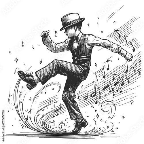 A hand-drawn sketch of a tap dance